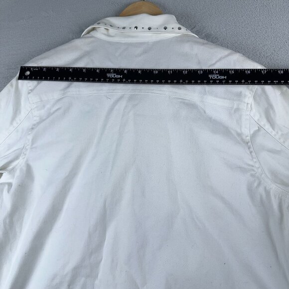 Maggie Sweet Denim Jacket Beaded Butterfly Detail Womens White Size Large Petite - Picture 6 of 12